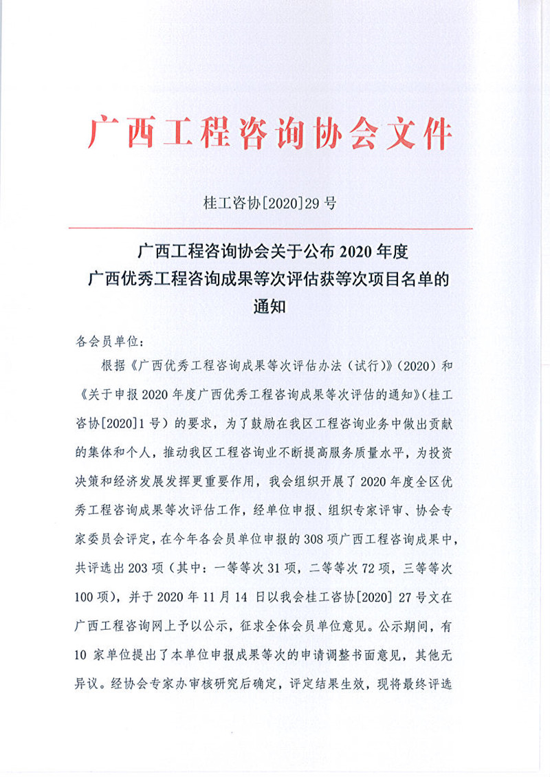 喜報(bào)！廣西工程咨詢集團(tuán)有限公司6項(xiàng)成果榮獲廣西優(yōu)秀工程咨詢成果獎(jiǎng)